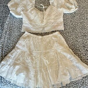Chic White Eyelet Crop Top and Skirt Set